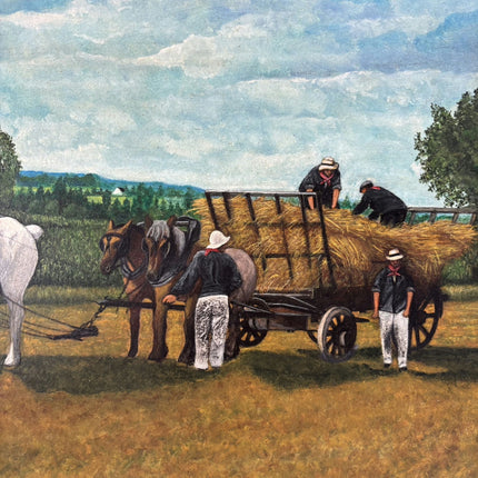 Refined Farm Oil Painting "White Horse" Vintage Artwork Holland Art Shop