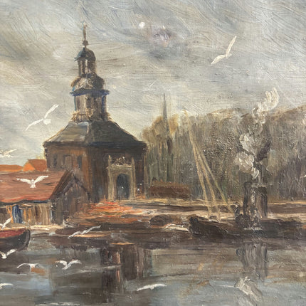 Antique Interior Oil Painting "Harbor Church" Timeless Art Holland Art Shop