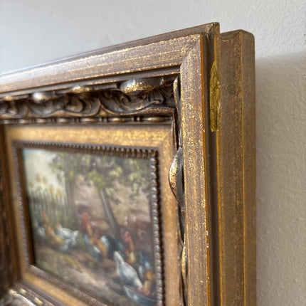 Antique Oil Painting Animals "Flock Of Chickens" Intriguing Small Art Holland Art Shop