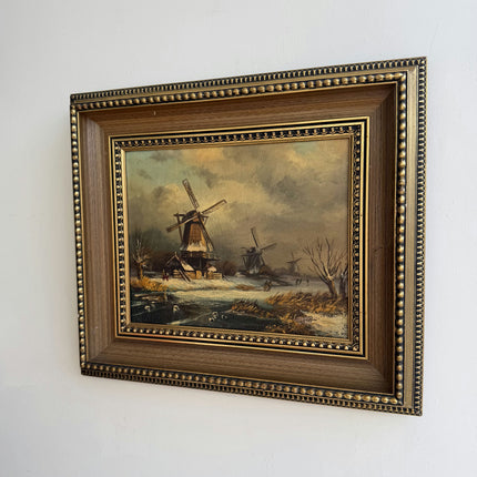 Handcrafted Winter Landscape Oil Painting "Windmill Painting" Artwork Holland Art Shop