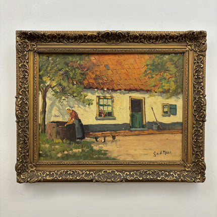 Authentic Landscape Oil Painting "Washing Woman" Expressive Art Holland Art Shop