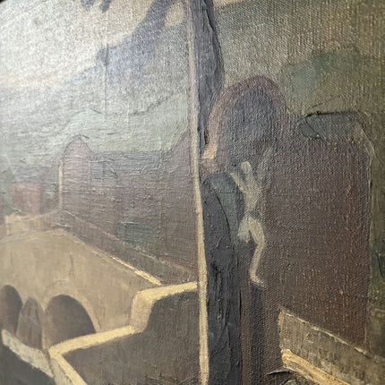 1942 Cityscape "Stone Bridge" Large Art Holland Art Shop