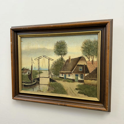 Timeless Harbor Scene Oil Painting "Thatched Cottage" Handcrafted Art Holland Art Shop