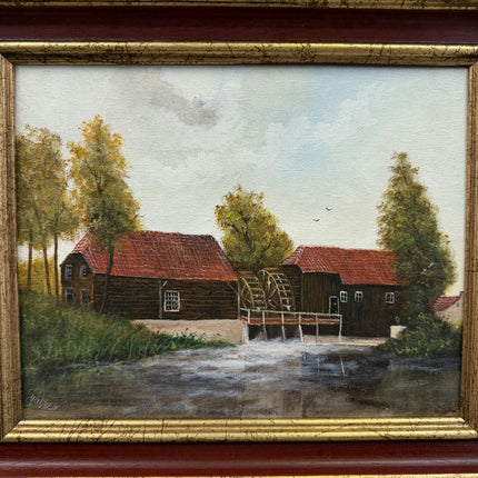 Classic Landscape Oil Painting "Watermill Building" Original Dutch Artwork Holland Art Shop