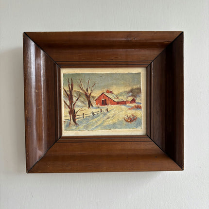 Elegant Winter Landscape Oil Painting "Wooden Frame" Expressive Small Artwork Holland Art Shop