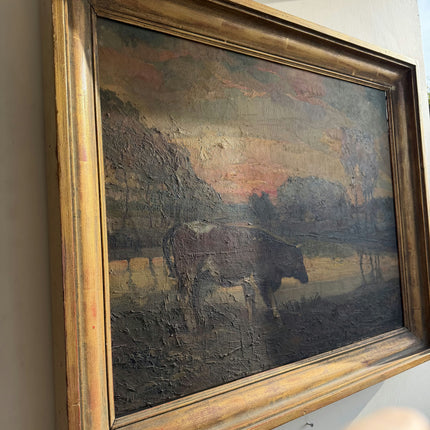 Vintage Animals Oil Painting "Grazing Cow" Expressive Large Art Holland Art Shop