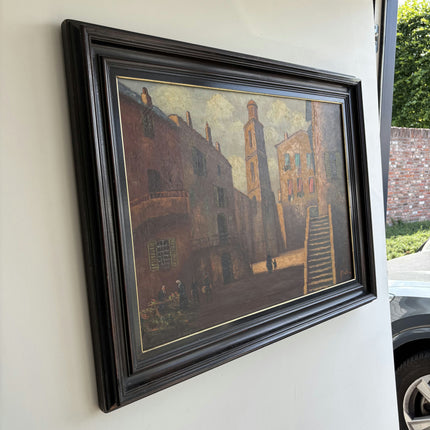Original Cityscape Oil Painting "Town Belltower" Classic Large Artwork Holland Art Shop