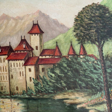 Vintage Landscape Oil Painting "Lakeside Castle" Traditional Art Holland Art Shop