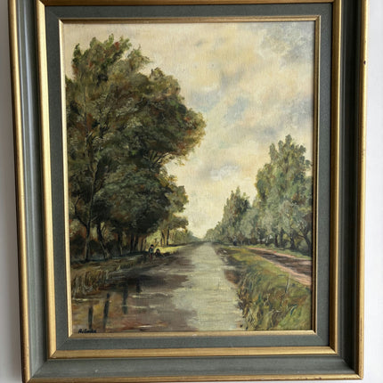 Elegant Landscape Oil Painting "River Trees" Vintage Artwork Holland Art Shop