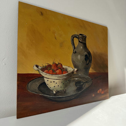 Authentic Oil Painting Still Life "Strawberry Colander" Striking Small Artwork Holland Art Shop