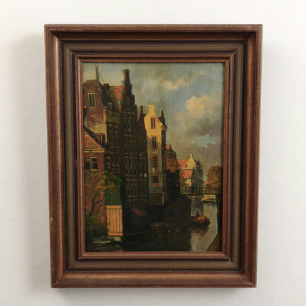 Antique Cityscape Oil Painting "Canal Houses" Handcrafted Artwork Holland Art Shop