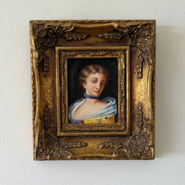 19th Century Oil Painting Portrait "Elegant Young Woman" Small Artwork Holland Art Shop
