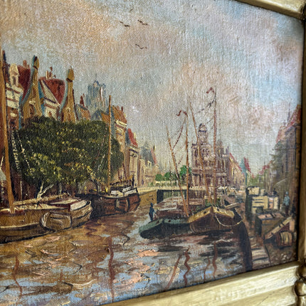 Traditional Harbor Scene Oil Painting "Gilded Frame" Detailed Artwork Holland Art Shop
