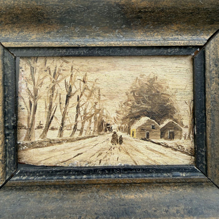 Rustic Winter Landscape Oil Painting "Snow Road" Expressive Small Art Holland Art Shop