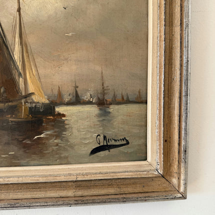 Remarkable Oil Painting Seascape "Sailing Vessels" Striking Small Artwork Holland Art Shop