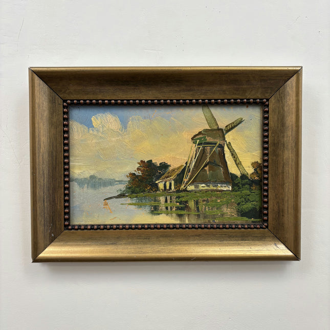 Authentic Landscape Oil Painting "Thatched Windmill" Rustic Small Art Holland Art Shop