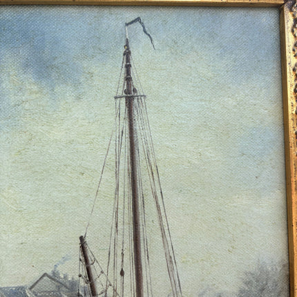 Timeless Harbor Scene Oil Painting "Moored Ship" Handcrafted Small Artwork Holland Art Shop