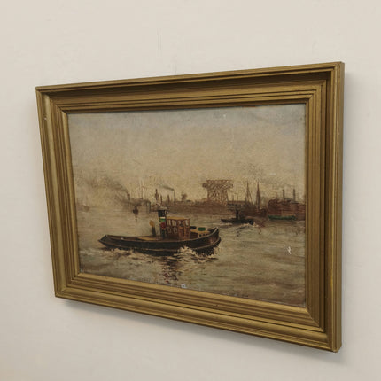 Timeless Seascape Oil Painting "Tug Boat" Original Artwork Holland Art Shop