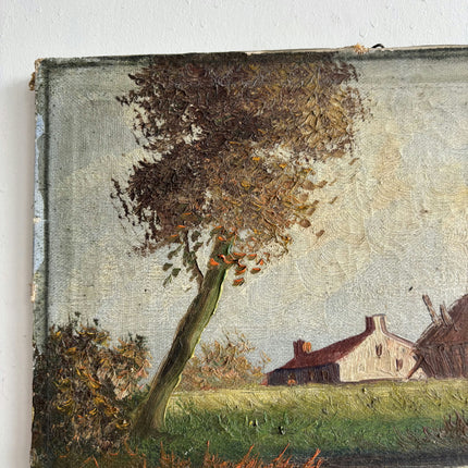 Classic Landscape Oil Painting "Thatched Huts" Vintage Small Art Holland Art Shop