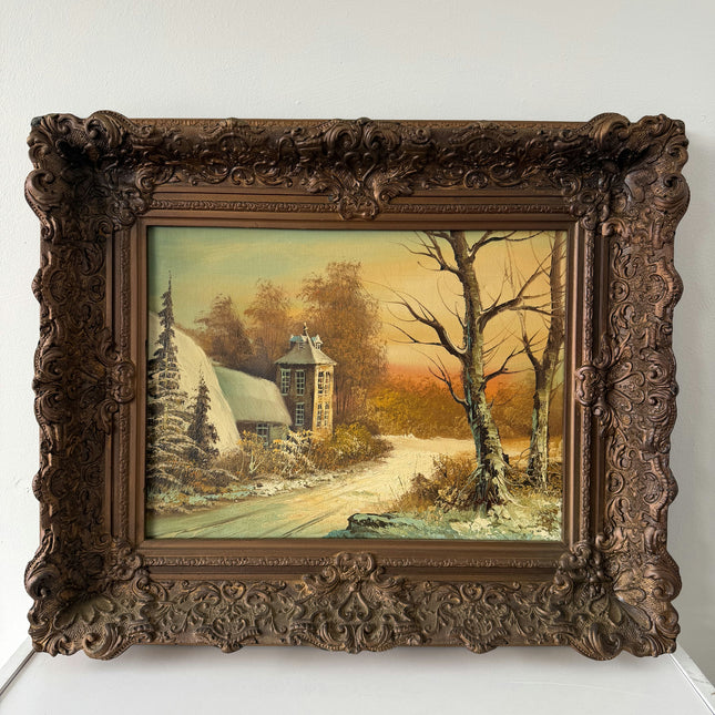 Original Landscape Oil Painting "Snowy Cottage" Refined Artwork Holland Art Shop