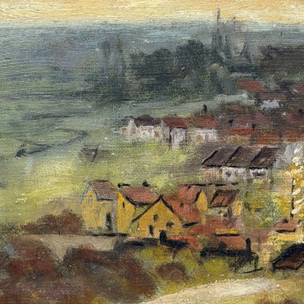 1908 Antique Landscape Oil Painting "Yellow Houses" Artwork Holland Art Shop