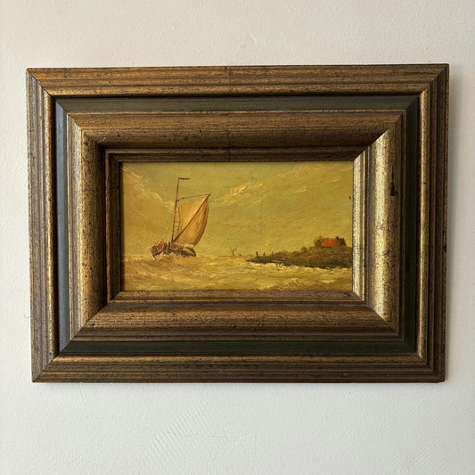 Wonderful Seascape Oil Painting "Sailing Boat" Striking Small Art