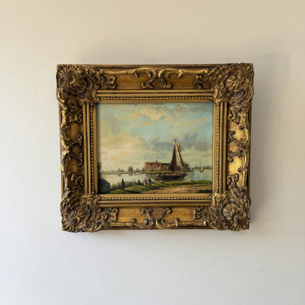 Expressive Harbor Scene Oil Painting "Gilded Frame" Elegant Small Artwork Holland Art Shop