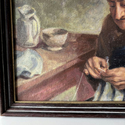 Marvelous Oil Painting Portrait "Sewing Woman" Wonderful Medium Artwork Holland Art Shop