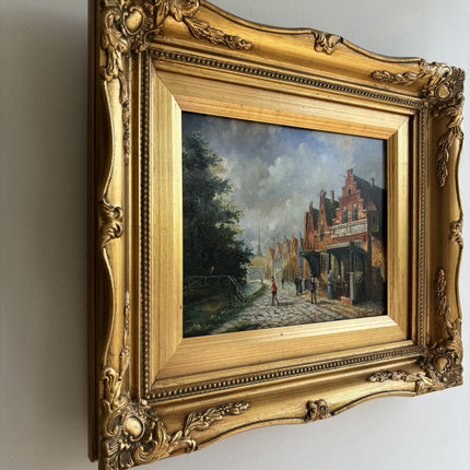 Rustic Cityscape Oil Painting "Gilded Frame" Authentic Small Art Holland Art Shop