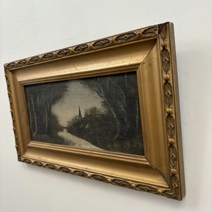 Antique Landscape Oil Painting "Gilded Frame" Original Small Art Holland Art Shop