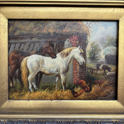Authentic Animals Oil Painting "White Horse" Handcrafted Small Art Holland Art Shop