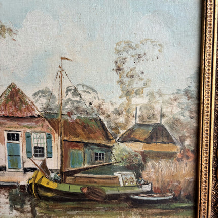 Rustic Harbor Scene Oil Painting "Thatched House" Original Small Artwork Holland Art Shop