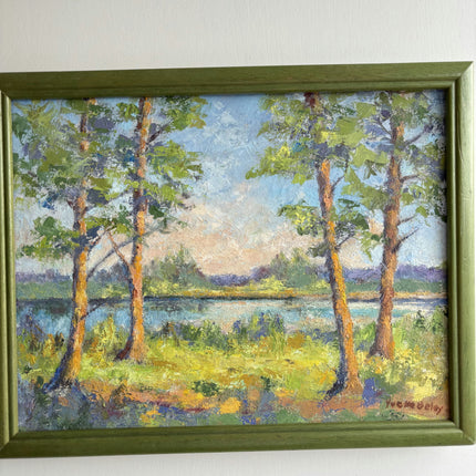 Classic Landscape Oil Painting "Birch Trees" Rustic Small Art Holland Art Shop