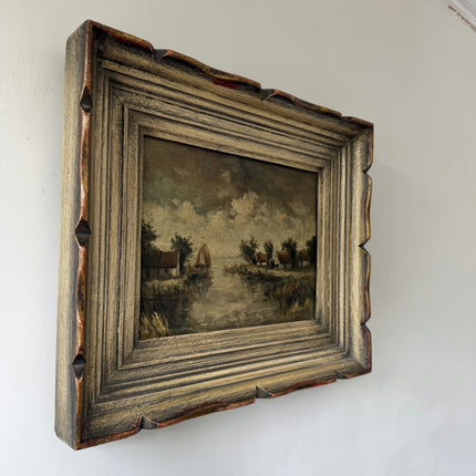Timeless Landscape Oil Painting "Gilded Frame" Vintage Small Artwork Holland Art Shop