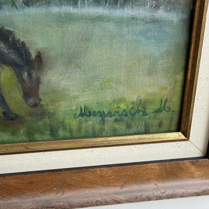 Traditional Animals Oil Painting "Grazing Horses" Rustic Artwork Holland Art Shop