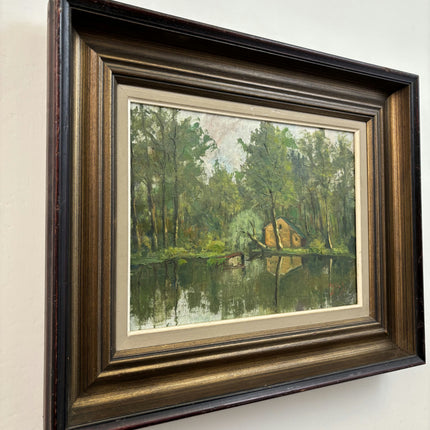 Refined Landscape Oil Painting "Wooden Cabin" Original Art Holland Art Shop
