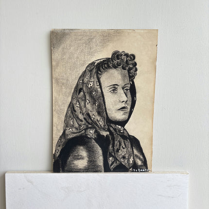Elegant Portrait Drawing "Woman Head" Detailed Small Art Holland Art Shop