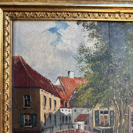 Expressive Cityscape Oil Painting "Gilded Frame" Vintage Small Artwork Holland Art Shop