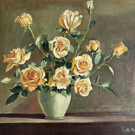 Detailed Floral Still Life Oil Painting "Yellow Roses" Timeless Small Art Holland Art Shop