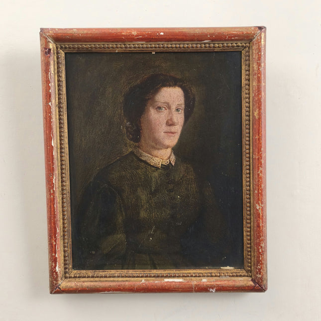 19th Century Antique Portrait Oil Painting "Woman Portrait" Small Artwork Holland Art Shop