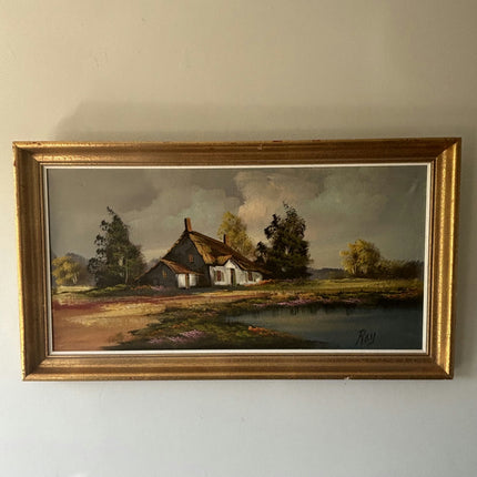Handcrafted Landscape Oil Painting "Thatched Cottage" Expressive Large Artwork Holland Art Shop