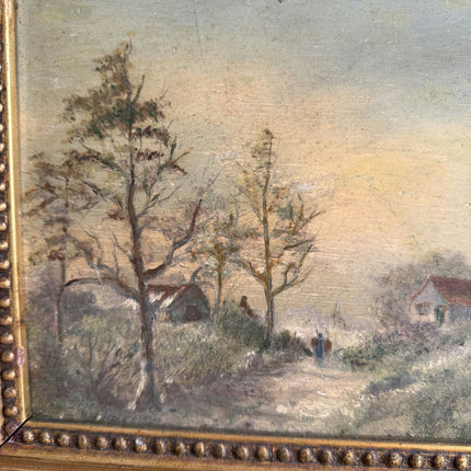 19th Century Antique Winter Landscape Oil Painting "Gilded Frame" Small Art Holland Art Shop