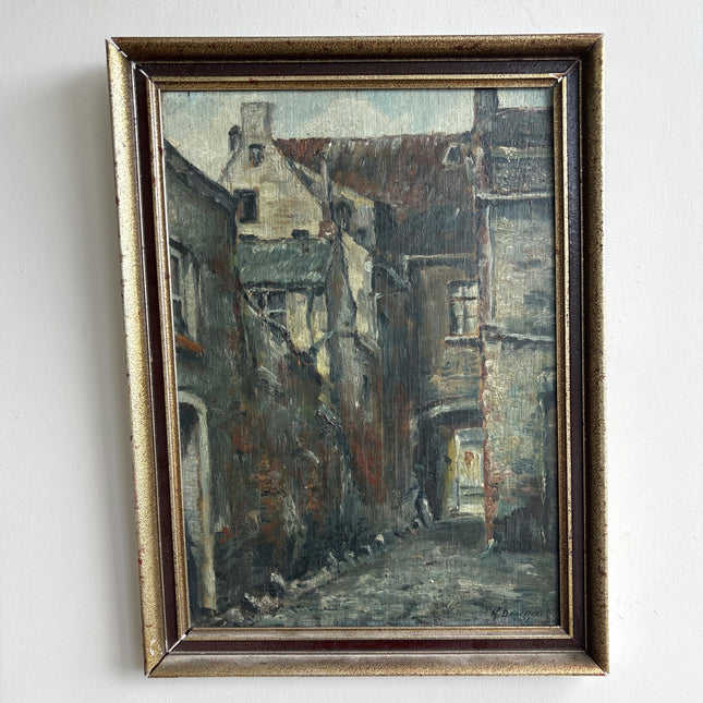 Original Cityscape Oil Painting "Canal Boats" Refined Small Art Holland Art Shop