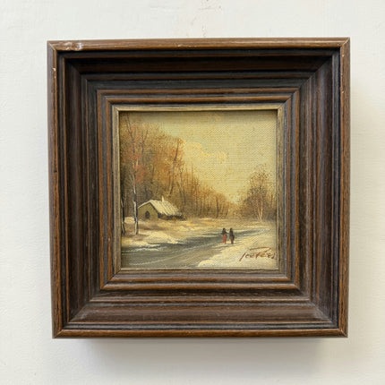 Refined Winter Landscape Oil Painting "Two Figures" Expressive Small Artwork Holland Art Shop