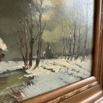 Original Winter Landscape Oil Painting "Snowy Cottage" Vintage Small Artwork Holland Art Shop