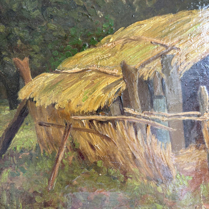 Refined Farm Oil Painting "Thatched Huts" Detailed Small Artwork Holland Art Shop