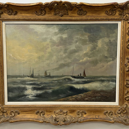 Detailed Seascape Oil Painting "Ornate Frame" Timeless Large Art Holland Art Shop