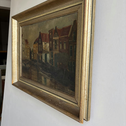 Elegant Cityscape Oil Painting "Harbor Houses" Original Art Holland Art Shop