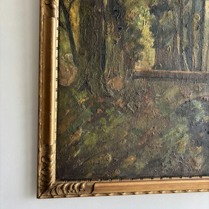 19th Century Antique Landscape Oil Painting "Arched Bridge" Artwork Holland Art Shop