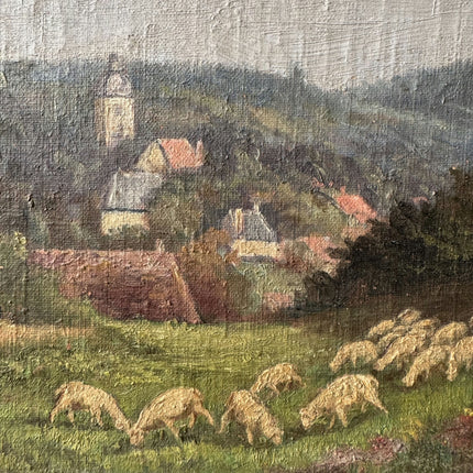 Handcrafted Landscape Oil Painting "Grazing Sheep" Vintage Art Holland Art Shop